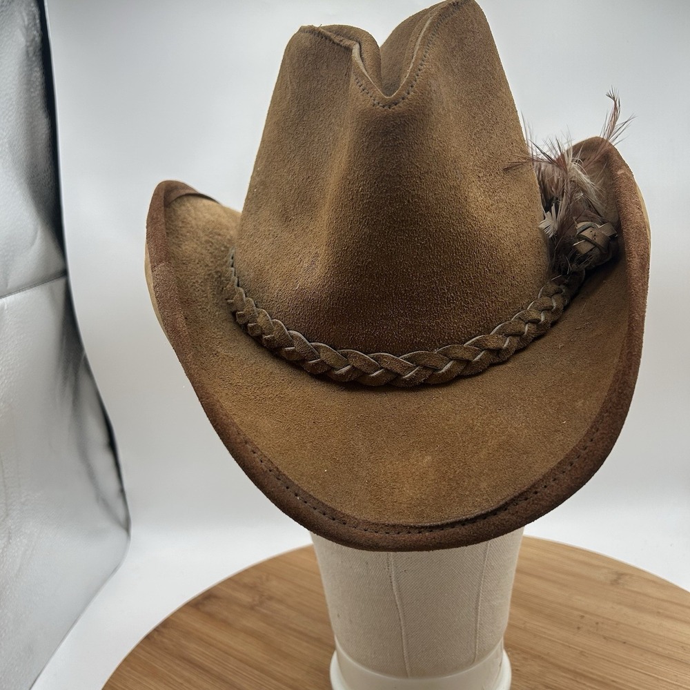 VTG  Leather Suede Mens Western SAVOY Hat With Feather Accent Size Medium 6 5/8"